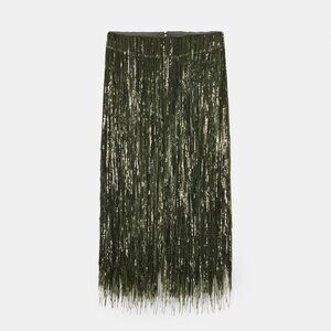 *NWT* ZW COLLECTION LIMITED EDITION FRINGED SEQUIN SKIRT - Green XS